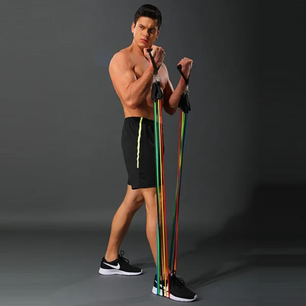 Resistance bands, like the set shown, are versatile fitness tools used for a variety of exercises and offer numerous benefits for strength, flexibility, and rehabilitation. Uses: Strength Training: They can be used to build muscle and increase strength across various muscle groups, including chest, back, abdomen, glutes, legs, biceps, and triceps. Flexibility and Mobility: Resistance bands are excellent for improving stretching and mobility, aiding in warm-ups and cool-downs, and promoting gradual muscle lengthening. Rehabilitation: They are frequently used in physical therapy to aid in recovery from injuries and improve range of motion. Versatile Workouts: Suitable for various fitness activities such as yoga, Pilates, strength training, and general body conditioning. Portable Exercise: Their compact and lightweight nature makes them ideal for workouts at home, in the gym, or while traveling. Benefits: Effective Muscle Stimulation: Provide constant tension throughout the range of motion, leading to greater muscle stimulus compared to some traditional weights. Reduced Injury Risk: Offer controlled tension, which can help prevent injuries during exercises, especially when compared to free weights. Core Activation and Stabilization: Engaging core muscles for stabilization during exercises, leading to improved overall stability. Cost-Effective: Generally more affordable than bulky gym equipment like dumbbells and barbells. Adjustable Resistance: Many sets, like the one pictured, allow for combining bands to achieve different resistance levels, accommodating various fitness levels and exercise intensities.