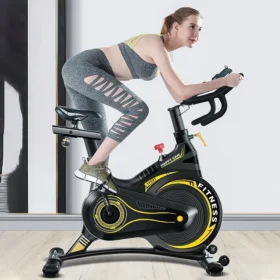 Happy Gam" spinner bike features a 13 kg flywheel, a chain-driven system, a vertically and horizontally adjustable seat, and a vertically adjustable handlebar. It comes with an LCD monitor that tracks time, speed, distance, calories, and pulse. The bike has a maximum user weight of 150 kg, includes a water bottle holder, and has an assembled size of approximately 122cm (L) x 61cm (W) x 120cm (H). Key Specifications Flywheel: 13.0 kg Drive System: Chain driven Resistance: Multi-level resistance adjustment via a knob Monitor: LCD screen displaying time, speed, distance, calorie, and pulse Seat Adjustment: Horizontal and vertical adjustment Handlebar Adjustment: Vertical adjustment Maximum User Weight: 150 kg Other Features: Water bottle holder Assembled Size: 122cm (Length) x 61cm (Width) x 120cm (Height)
