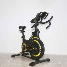 Happy Gam" spinner bike features a 13 kg flywheel, a chain-driven system, a vertically and horizontally adjustable seat, and a vertically adjustable handlebar. It comes with an LCD monitor that tracks time, speed, distance, calories, and pulse. The bike has a maximum user weight of 150 kg, includes a water bottle holder, and has an assembled size of approximately 122cm (L) x 61cm (W) x 120cm (H). Key Specifications Flywheel: 13.0 kg Drive System: Chain driven Resistance: Multi-level resistance adjustment via a knob Monitor: LCD screen displaying time, speed, distance, calorie, and pulse Seat Adjustment: Horizontal and vertical adjustment Handlebar Adjustment: Vertical adjustment Maximum User Weight: 150 kg Other Features: Water bottle holder Assembled Size: 122cm (Length) x 61cm (Width) x 120cm (Height)