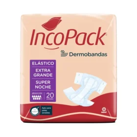 Incopack Dermobandas Elástico Extra Grande Super Noche, is an absorbent adult diaper designed for managing urinary and bowel incontinence, particularly during the night, and offers several benefits: