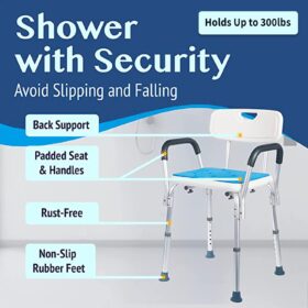 Brand Medokare Material Plastic Colour White Chair With Rail Item weight 2.12 kg Product dimensions 55D x 13W x 11H centimetres About this item ADJUSTABLE: Forget frustrating tools and DIY kits! Our bath seats for adults have easily adjustable legs that slide up or down to suit you. Simply push in the anchor pins to secure. HEAVY-DUTY: A lightweight yet durable frame makes the Medokare shower seats for elderly people easy to lift and robust enough to support up to 130 kg (280 lbs). COMFORTABLE: These shower chairs for the elderly with disabilities or injuries feature a wide, padded plastic stool that's been optimized for comfort and stability. SECURE: Designed for fall-risk individuals, this supportive shower chair with sturdy rails also has rubber feet to ensure a reassuringly secure grip. VERSATILE: Small tub or narrow shower? No problem! Our shower stools for elderly people let you sit tall in smaller bathroom showering spaces.