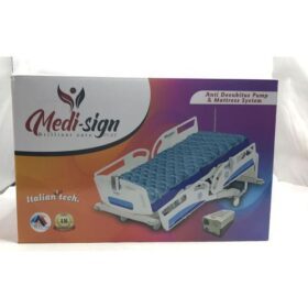 Medi-Sign Brilliant Care Anti Decubitus Pump & Mattress System is designed to prevent and alleviate bedsores (pressure ulcers) in patients who are bedridden or have limited mobility. Specifications and Features: Alternating Pressure System: The mattress utilizes an air pump to alternately inflate and deflate air chambers, which helps to redistribute pressure and improve blood circulation to prevent skin breakdown. Material: Typically made from medical-grade PVC, which is waterproof and easy to clean, ensuring hygiene and durability. Design for Stability: Some models include an extension at the bottom to prevent the mattress from slipping on the bed. Quiet Operation: The accompanying air pump is designed to be quiet and vibration-free to minimize disturbance to the patient. Weight Capacity: Designed to support patients up to a certain weight, often around 110 kg, depending on the specific model. Italian Tech: The product branding indicates the use of "Italian tech," suggesting a focus on quality and specific technological features in its design. Uses: Pressure Ulcer Prevention: Primarily used to prevent the formation of bedsores (decubitus ulcers) in individuals who are confined to bed for extended periods. Pressure Ulcer Treatment: Can also aid in the healing and management of existing bedsores by reducing pressure on affected areas. Improved Blood Circulation: The alternating pressure helps to promote blood flow, which is crucial for skin health and preventing tissue damage. Patient Comfort: Aims to enhance comfort for bedridden patients by providing a supportive and pressure-relieving surface. Suitable Environments: Commonly used in hospitals, nursing homes, and home care settings for patients requiring long-term bed rest or recovery from surgery.
