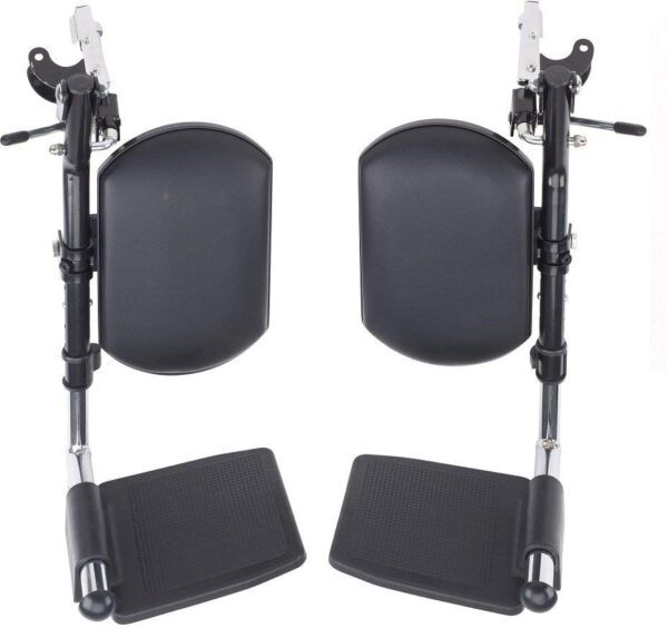Wheelchair footrests and leg supports with padded footplate. Elevating design for comfort, compatible with Drive, Invacare, and Healthline.