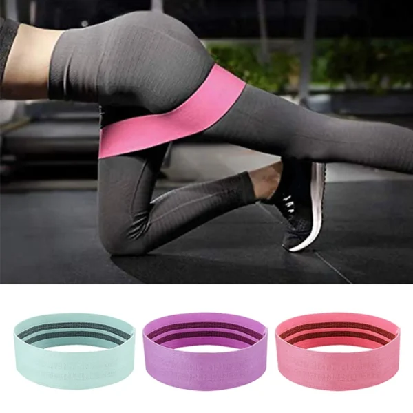 fabric resistance bands, often called "hip resistance bands" or "booty bands," designed for lower body workouts, particularly targeting the glutes and legs. Specifications: Material: Typically made from a blend of polyester and latex silk, providing durability and elasticity. Resistance Levels: Available in various resistance levels (e.g., Light, Medium, Heavy) to accommodate different fitness levels and exercise intensities, indicated by different colors or labels on the bands. Design: Feature a non-slip inner layer to prevent rolling or slipping during workouts, and a comfortable fabric construction. Uses: Strength Training: Used to add resistance to exercises like squats, hip thrusts, lunges, and kickbacks, enhancing muscle activation in the glutes, thighs, and calves. Muscle Activation: Helps to activate smaller, ancillary muscles for improved strength and stabilization during compound movements. Warm-up and Stretching: Can be incorporated into warm-up routines to prepare muscles for activity or used for stretching to improve flexibility and range of motion. Versatile Workouts: Suitable for various fitness programs including P90x, Yoga, Pilates, and general strength training, providing a portable and effective workout solution.