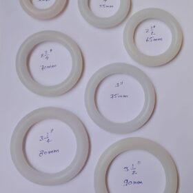 silicone ring pessaries, which are medical devices used for the management of pelvic organ prolapse and related conditions. Specifications: Material: 100% silicone, ensuring flexibility, ease of insertion/removal, and biological neutrality to prevent irritation. Sizes: Available in various external diameters, as indicated in the image (e.g., 2" (50mm), 2 ¼" (55mm), 3" (75mm), 3 ½" (90mm)), catering to different anatomical needs. Uses: Pelvic Organ Prolapse: Primarily used to provide support for pelvic organs, such as the bladder, uterus, or rectum, in cases of vaginal prolapse (e.g., cystocele, rectocele, uterine prolapse). Urinary Incontinence: Can be used to manage stress urinary incontinence by providing support to the bladder neck and urethra. Restoration of Anatomical Correlation: Helps restore the normal topographic and anatomical relationship between pelvic organs.