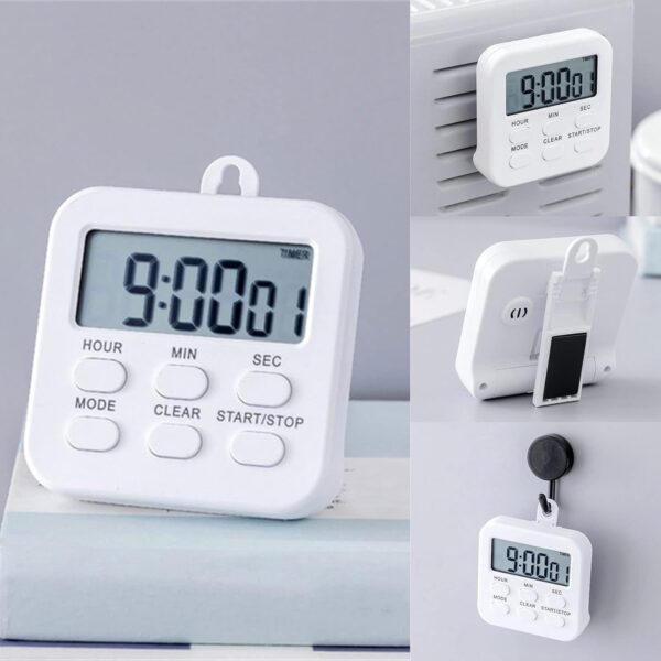 3 in 1 Multifunctional Kitchen Timer with Mute/Loud Alarm Switch ON/Off Switch 24 Hour Clock & Alarm Memory Function (Set of 1)