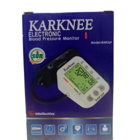 Karknee RAK269 blood pressure monitor, is digital upper arm blood pressure monitors, Display Mode: LCD Digital Display.  Measurement Method: Oscillographic measurement method.  Measuring Range: Pressure: 0~280mmHg (0kPa-37.3kPa).  Pulse: 40~199 Beats/Min.  Accuracy: Pressure: Within +/- 3mmHg.  Pulse: Within +/- 5%.  Resolution: 1 mmHg (0.1 kPa).  Power Supply: Typically DC 5V (4X AAA batteries) (batteries not always included).  Memory: Often includes memory storage for multiple users and readings (e.g., 90 sets for two users).  Features: Automatic power-off.  Pulse rate indicator.  Irregular heartbeat/Hypertension detector.  Large LCD display.  Cuff size: Adjustable to fit various arm circumferences (e.g., 22-32cm).  Completion alarm and low battery indication. 