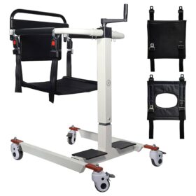 Patient Lift Transfer Chair, also known as a Patient Transfer Lift or Transfer Wheelchair, which is designed to assist in transferring individuals with limited mobility. Specifications: Adjustable Design: Features adjustable height and sometimes width to accommodate different users and transfer scenarios, ensuring comfort and ease of use. Portability: Often made from lightweight materials and designed with a folding frame for easier handling and transport by caregivers. Safety Features: Includes mechanisms to ensure user safety during transfers, such as secure restraints and stable construction to prevent slipping or falling. Materials: Constructed with durable and often waterproof materials for longevity and ease of cleaning, especially for shower chair or commode chair functions. Multi-functional: Can serve various purposes, including patient lift, transfer chair, shower chair, and bedside commode. Uses: Patient Transfers: Primarily used to safely and efficiently transfer individuals between various locations such as beds, wheelchairs, toilets, showers, and even cars. Home Care & Medical Facilities: Ideal for daily use in home care settings, hospitals, and nursing homes to assist elderly individuals, those with disabilities, or patients recovering from surgery. Assisting Daily Living Activities: Facilitates activities like bathing, toileting, and general mobility, promoting independence and dignity for users. Reducing Caregiver Strain: Simplifies the transfer process for caregivers, reducing physical strain and ensuring safer handling of patients.