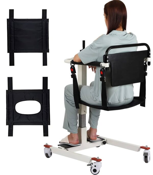 Patient Lift Transfer Chair, also known as a Patient Transfer Lift or Transfer Wheelchair, which is designed to assist in transferring individuals with limited mobility. Specifications: Adjustable Design: Features adjustable height and sometimes width to accommodate different users and transfer scenarios, ensuring comfort and ease of use. Portability: Often made from lightweight materials and designed with a folding frame for easier handling and transport by caregivers. Safety Features: Includes mechanisms to ensure user safety during transfers, such as secure restraints and stable construction to prevent slipping or falling. Materials: Constructed with durable and often waterproof materials for longevity and ease of cleaning, especially for shower chair or commode chair functions. Multi-functional: Can serve various purposes, including patient lift, transfer chair, shower chair, and bedside commode. Uses: Patient Transfers: Primarily used to safely and efficiently transfer individuals between various locations such as beds, wheelchairs, toilets, showers, and even cars. Home Care & Medical Facilities: Ideal for daily use in home care settings, hospitals, and nursing homes to assist elderly individuals, those with disabilities, or patients recovering from surgery. Assisting Daily Living Activities: Facilitates activities like bathing, toileting, and general mobility, promoting independence and dignity for users. Reducing Caregiver Strain: Simplifies the transfer process for caregivers, reducing physical strain and ensuring safer handling of patients.