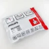 Philips HeartStart Adult/Child Plus Multifunction Electrode Pads, model M3713A. Specifications: Model: M3713A. Compatibility: Designed for use with Philips HeartStart AEDs and manual defibrillators, including FR2/FR2+ AEDs, XL+ ALS, and compatible with various Philips and Heartstart devices like FR2, FR2+, FR3, FRx, DFM100, DFM100 XL+, INTREPID, M3860A, M3861A, M4735A, M3535A, XL+, XL, MRX. Patient Category: Suitable for both adults and children weighing 10 kg or more (≥10 kg). Type: Disposable, pre-gelled, single-use electrode pads. Features: Preconnect pads with plug-style connector, leads-out wires, and an easy-to-open package for fast deployment and reduced wire tangles. Not manufactured with natural rubber latex. Sterility: Non-sterile. Uses: Cardiac Defibrillation: Delivers life-saving shocks during sudden cardiac arrest situations. ECG Monitoring: Can be used for electrocardiogram (ECG) monitoring. Cardiac Pacing: Suitable for cardiac pacing. First Aid and Resuscitation: Essential for emergency medical scenarios and clinical treatment, providing efficient support for first aid and resuscitation efforts.