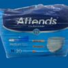 Attends Underwear - Medium, Extra Absorbency. Specifications: Name: Attends Underwear (specifically, the Medium size, Extra Absorbency variant). Size: Medium (Mediano Moyenne), fitting waist sizes 34"-44" (86-112 cm). Count: 20 pieces per package. Absorbency: Extra Absorbency, featuring a super absorbent core and an inner acquisition layer for faster absorbency. Material: Breathable, stretchable, cloth-like material for discreet wear and promoting healthier skin. Features: Breathable Zones, Super Absorbent Core, tear-away sides for easy removal, barrier leg cuffs for leakage protection, and odor-blocking properties. Uses: Incontinence Management: Designed for individuals experiencing light to heavy bladder or fecal incontinence. Mobility Impairment: Offers an alternative to traditional briefs for active individuals with mobility challenges. Skin Health: Breathable materials and moisture-locking systems promote drier, healthier skin. Discreet Protection: Worn like regular underwear for discretion and confidence.