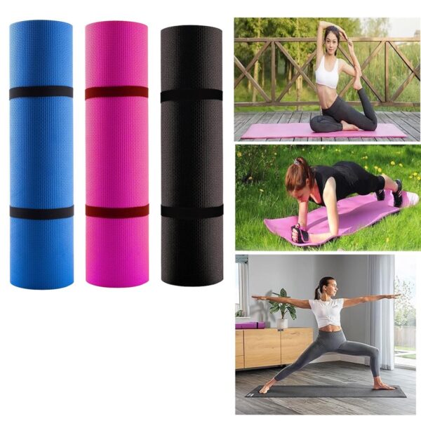 Material: Made of high-density foam material, safe, tasteless, comfortable, healthy and environmentally friendly, soft, elastic, skin-friendly, and very durable. Features: Wavy surface design, non-slip, waterproof, moisture-proof, stretchable, sound insulation, impact resistance, excellent anti-skid ability, wear resistance and tear resistance. Uses: Exercise, yoga, Pilates, stretching, physical exercise, gymnastics. It is also effective for floor protection and noise reduction. A practical yoga mat will be a good gift. Dimensions: 68 Inches long x 24 inches wide and 14 inch thick, ensuring comfort, cushioning the spine, hips, knees and elbows on a hard floor while maintaining balance. Package Contains: 1 x Daily home training yoga mat. Easy to keep clean and fresh, convenient for your next exercise, wipe clean after washing, and hang to dry. All-Purpose High Density Foam Exercise Yoga Mat Anti-Tear with Carrying Strap Uses of Yoga Mats: Yoga and Exercise: Primarily used to provide a stable, non-slip, and cushioned surface for practicing yoga poses (asanas), Pilates, or other floor exercises. Joint Protection: The thickness of the mat helps protect joints during exercises and poses, especially on hard surfaces. Stability and Grip: Designed to prevent hands and feet from slipping during practice, enhancing stability and safety. Hygiene: Provides a personal and clean space for exercise, especially in shared environments like studios or gyms. Meditation: Can also be used to create a comfortable space for meditation practices.