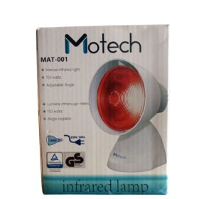Motech MAT-001 Infrared Lamp is designed for therapeutic use, primarily for pain relief and skin health, utilizing intense infrared light. Specifications: Model: MAT-001 Power: 150 watts Voltage/Frequency: 230V, 50Hz Light Type: Intense infrared light Features: Adjustable Angle Certifications: TÜV Rheinland Certified Uses: Pain Relief: Effective for alleviating muscle aches, joint pain (e.g., in legs, back, knees, shoulders, elbows), lumbar muscle strain, and cervical soreness by increasing blood circulation and reducing inflammation. Wound Healing: Can be used to aid in the healing of diabetic wounds and ulcers. Skin Health and Anti-aging: Applications include reducing wrinkles, sagging skin, improving skin texture and tone, and treating skin infections like acne and rashes. Blood Circulation: Helps improve blood circulation, potentially beneficial for conditions like varicose veins and edema. Relaxation: The warmth promotes relaxation and can help ease stress.