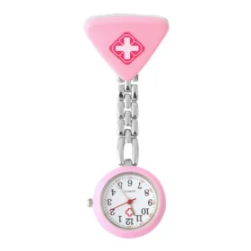 Dimensions: Total Length: Approximately 3.15 inches (8.0 cm). Case Diameter: Around 1.04 inches (2.64 cm). Case Thickness: Approximately 0.31 inches (0.79 cm). Dial Diameter: Around 20 mm. Materials: Case and Chain: Often made of metal, like zinc alloy or stainless steel. Mirror/Crystal: Commonly features a white glass mirror or Hardlex crystal window. Movement: Utilizes Quartz movement for accurate timekeeping. Design Features: Pin clip design for attachment to lapels or clothing. Water resistance for daily life activities like hand washing or rain, but not suitable for submersion. Triangular cross badge or similar design on the clip. Weight: Approximately 0.71 oz (20g).