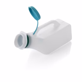 "Shop 1000ml Male Urinal Bottle with secure green lid, reusable design, and easy-grip handle. Made from medical-grade plastic with measuring scale for convenience—ideal for home, travel, or hospital use."