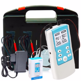 Portable TENS/EMS therapy unit for chronic pain management and muscle rehabilitation. Safe, effective, and suitable for home or professional use.