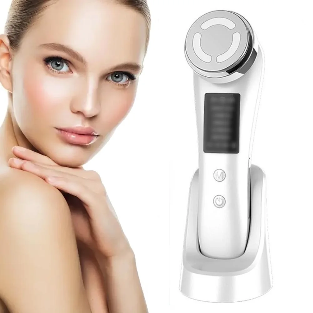 5-in-1 Face Lifting Device with EMS, Radio Frequency & Light Therapy for Wrinkle Removal & Skin Rejuvenation handheld, multi-function beauty device that uses various technologies for skin rejuvenation and anti-aging. Based on similar products identified in search results, its features and specifications typically include: Features Functions: It often combines multiple functions such as microcurrent (EMS), LED light therapy, and vibration massage. Purpose: The device is designed to be used at home for various skincare treatments, including skin lifting, tightening, and rejuvenation. It aims to reduce wrinkles, improve skin elasticity, and promote the absorption of skincare products. Modes: It may have multiple modes to address different skin concerns. Specifications Power Source: The device is typically rechargeable and powered via a USB cable. Type: It is a handheld device designed for use on the face, neck, and body. Material: The body of the device is often made from materials like ABS plastic or metal.
