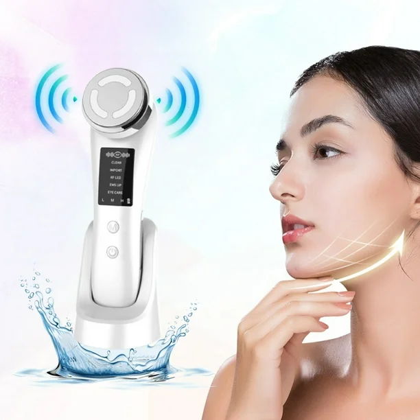 5-in-1 Face Lifting Device with EMS, Radio Frequency & Light Therapy for Wrinkle Removal & Skin Rejuvenation1 handheld, multi-function beauty device that uses various technologies for skin rejuvenation and anti-aging. Based on similar products identified in search results, its features and specifications typically include: Features Functions: It often combines multiple functions such as microcurrent (EMS), LED light therapy, and vibration massage. Purpose: The device is designed to be used at home for various skincare treatments, including skin lifting, tightening, and rejuvenation. It aims to reduce wrinkles, improve skin elasticity, and promote the absorption of skincare products. Modes: It may have multiple modes to address different skin concerns. Specifications Power Source: The device is typically rechargeable and powered via a USB cable. Type: It is a handheld device designed for use on the face, neck, and body. Material: The body of the device is often made from materials like ABS plastic or metal.