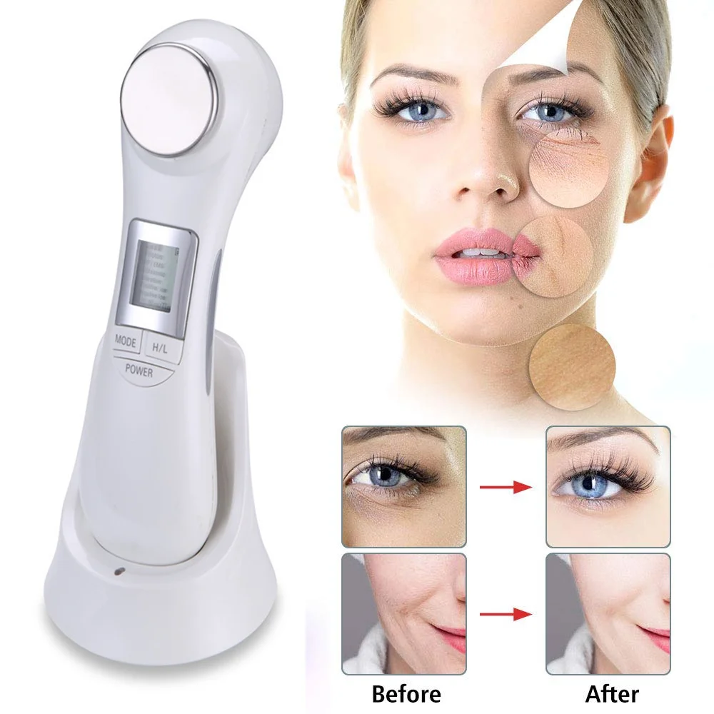 5-in-1 Face Lifting Device with EMS, Radio Frequency & Light Therapy for Wrinkle Removal & Skin Rejuvenation5 handheld, multi-function beauty device that uses various technologies for skin rejuvenation and anti-aging. Based on similar products identified in search results, its features and specifications typically include: Features Functions: It often combines multiple functions such as microcurrent (EMS), LED light therapy, and vibration massage. Purpose: The device is designed to be used at home for various skincare treatments, including skin lifting, tightening, and rejuvenation. It aims to reduce wrinkles, improve skin elasticity, and promote the absorption of skincare products. Modes: It may have multiple modes to address different skin concerns. Specifications Power Source: The device is typically rechargeable and powered via a USB cable. Type: It is a handheld device designed for use on the face, neck, and body. Material: The body of the device is often made from materials like ABS plastic or metal.