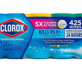 Clorox Disinfecting Wipes, Crisp Lemon scent. Specifications Quantity: The containers in the image hold 85 wet wipes each, with a total weight of 1 lb 5.1 oz (598 g). Other pack sizes may also be available. Scent: The wipes have a Crisp Lemon scent. Effectiveness: They are designed to kill 99.9% of viruses and bacteria, including the COVID-19 virus. They are also effective against common allergens, germs, and other messes. Safety: The wipes are bleach-free and can be used on a variety of hard, nonporous surfaces. Uses Clorox Disinfecting Wipes are an all-purpose cleaning product suitable for use in homes, offices, and other environments. They are effective for cleaning and disinfecting surfaces in kitchens and bathrooms. The wipes are safe to use on surfaces such as finished wood, sealed granite, and stainless steel. They can also be used to remove grease, grime, and soap scum. Safety Information Keep out of reach of children. Avoid contact with eyes or clothing. Do not use as a diaper wipe or for personal cleansing. Wash hands thoroughly with soap and water after handling. Do not use or store near heat or open flame.