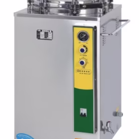 the autoclave is a GEA vertical pressure steam sterilizer with a 75-liter capacity. The specifications for this type of autoclave typically include: Chamber Volume: 75 L Working Pressure: 0.22 Mpa Working Temperature: 134°C Maximum Working Pressure: 0.23 Mpa Temperature Adjustment Range: 105-134°C Timer Range: 0-99 minutes or 0-99 hours 59 minutes Power: 4.5 Kw/AC220V 50 Hz Structure: Fully stainless steel Features: Hand-wheel type quick-open door structure Door safety lock system Over-temperature and over-pressure auto-protection Safe protection against water shortage LCD display of working status and touch-type keys