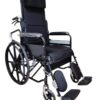 reclining manual wheelchair with several key features and specifications. Features: Reclining Backrest: The wheelchair has a high back that can be reclined, with some models offering a recline angle of up to 180 degrees. Headrest: A removable or adjustable headrest is included for additional support. Elevating Leg Rests: The leg rests can be elevated and are often detachable for easier transfers. Armrests: The armrests are typically flip-back or detachable, which can assist with getting in and out of the chair. Folding Design: Many models of this type are foldable for portability and easy storage. Brakes: The wheelchair is equipped with double brakes, often with both front and rear brakes for safety. Specifications (may vary by specific model): Frame Material: The frame is often made of lightweight materials like aluminum alloy or chromed steel. Wheels: It has large rear wheels (e.g., 21 inches) and smaller front casters (e.g., 7 inches). The tires are typically solid. Seat: The seat is made of breathable fabric and can have a width of 16 or 18 inches.