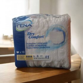 TENA Dry Comfort Protective Underwear, Large, 18 count. The specifications and features of this product are: Product: TENA Dry Comfort Protective Underwear Size: Large (L) Waist/Hip Size: 45"-58" (114 cm-147 cm) Count: 18 underwear per package Absorbency: Moderate to heavy protection Material: Soft, cloth-like, and breathable Design: Designed to feel and fit like regular underwear. Features soft waist elastics and gentle leg gathers for a secure and comfortable fit. Includes a target acquisition zone and DuoLock® Core Technology to lock away wetness and control odor. Tear-away sides allow for easy changes.