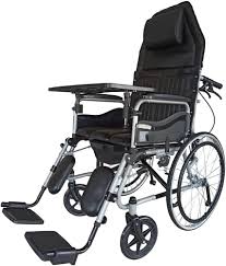 The wheelchair in the image is a high-back manual wheelchair, identified as a Wollex W213 or similar model, with several key features. Adjustable and Reclining Design: The wheelchair has a high backrest that can be reclined and a headrest for support. The footrests are also adjustable and can be raised. Removable Components: The armrests and footrests are detachable, which can make it easier for the user to transfer in and out of the chair. Tray: A removable tray is attached to the armrests, providing a surface for activities or meals. Braking System: The wheelchair includes a companion brake system, which allows an attendant to control the chair's speed and stop it. Durability and Portability: The frame is made of steel, and the wheelchair is foldable for easy storage and transportation.