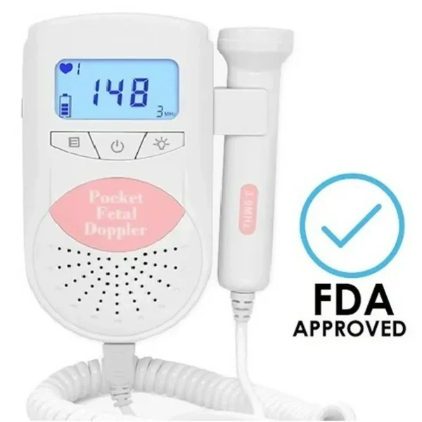 Specifications Frequency: The probe operates at a frequency of 3.0 MHz [vid2]. Display: It features a backlit LCD screen that can display the fetal heart rate [vid2]. Audio: The device has a built-in speaker and an audio output jack, allowing the sound to be recorded or listened to with earphones [vid2]. Modes: It offers different modes for displaying the heart rate, such as real-time, 10-second average, and manual mode [vid2]. Uses A pocket fetal doppler is a homecare device used by expectant parents to monitor the fetal heartbeat. It works by using ultrasound technology to detect the baby's heartbeat and amplify the sound [vid2]. It is suggested to use the device with gel or water on the probe to ensure good contact with the skin