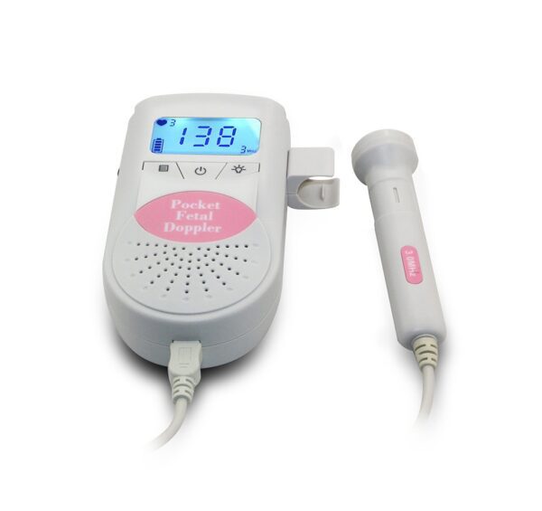 Specifications Frequency: The probe operates at a frequency of 3.0 MHz [vid2]. Display: It features a backlit LCD screen that can display the fetal heart rate [vid2]. Audio: The device has a built-in speaker and an audio output jack, allowing the sound to be recorded or listened to with earphones [vid2]. Modes: It offers different modes for displaying the heart rate, such as real-time, 10-second average, and manual mode [vid2]. Uses A pocket fetal doppler is a homecare device used by expectant parents to monitor the fetal heartbeat. It works by using ultrasound technology to detect the baby's heartbeat and amplify the sound [vid2]. It is suggested to use the device with gel or water on the probe to ensure good contact with the skin