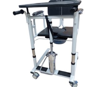 patient lift transfer chair, also known as a patient transfer wheelchair. It is a multi-functional device designed to assist in the transfer of individuals with mobility limitations, such as the elderly or disabled. Features Adjustable Design: The chair often has adjustable height and sometimes width to accommodate different users and transfer scenarios. Multi-functional: It can serve as a patient lift, transport wheelchair, bedside commode chair, and shower chair. Safety Mechanisms: Features include quiet front and rear casters with locking mechanisms, 360-degree movable rollers, and secure buckles or restraints to prevent falls. Durable and Portable: The chair is typically made from durable materials like alloy steel and is designed to be lightweight for easy handling and transport. Split Seat: The seat is often split to allow for easy placement and removal without having to lift the user completely. Uses Patient Transfers: The primary use is to safely and efficiently move individuals between a bed, wheelchair, toilet, shower, or car. Home Care and Medical Facilities: It is ideal for daily use in home care settings, hospitals, and nursing homes. Assisting Daily Living Activities: The chair facilitates activities such as bathing and toileting, promoting independence for the user. Benefits Reduces Strain: The design minimizes the physical strain on both the caregiver and the patient during transfers. Promotes Independence: It allows users to participate in daily activities with greater ease and dignity. Versatility: The multi-functional nature of the chair reduces the need for multiple pieces of equipment. Enhanced Safety: Locking mechanisms and secure restraints help prevent accidents and injuries.
