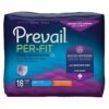 Prevail Per-Fit Women's Protective Underwear, designed for incontinence management. Specifications Product Type: Protective underwear for women, designed to look and feel like regular underwear. Size: Large, fitting waist sizes from 44 to 58 inches (112 to 147 cm). Count: 18 pieces per package. Absorbency: Extra Absorbency. Key Features: QuickWick with MaxSoft: A system that quickly wicks wetness away from the skin. 360° Breathable Zones: Allows air to circulate around the underwear to help prevent heat and moisture buildup. Odor Guard: Helps to prevent odors before they start. Dri-Fit: Helps to keep skin dry and healthy by reducing friction. Comfort-Shape: Gentle elastics that contour to the body for a more natural and discreet fit. Uses This product is used for incontinence management, specifically for women who experience frequent leaks and sudden urges. It is suitable for individuals with moderate to heavy bladder or bowel leakage. The design aims to provide protection, comfort, and discretion for the user.