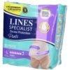 Lines Specialist Derma Protection Pants, which are absorbent aids for adult urinary incontinence. Specifications Size: Large (L), for waist sizes 100-140 cm. Quantity: 10 pants per package. Protection: Provides up to 12 hours of protection, suitable for day and night use. Features: Zero Odor Technology: A patented triple-action system designed to intercept, block, and neutralize odors. Derma Protection: Enriched with zinc oxide cream to help protect and soothe the skin, preventing irritation by creating a barrier between the skin and moisture. Hypoallergenic: Respects the natural balance of the skin. Comfort: Soft and enveloping fit, designed to be as comfortable as regular underwear. Absorption: Features a special absorbent channel for fast liquid absorption, distributing it better to prevent spills and keep the skin dry. Uses These pants are designed for individuals with medium to severe urinary incontinence. They are suitable for both men and women.