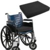 Vinyl Memory Foam Wheelchair Cushion. Key specifications typically include: Material: It is constructed with visco-elastic memory foam fused to a high-resilient foam base for support and pressure redistribution. Cover: The cushion comes with a waterproof, wipe-clean vinyl cover for hygiene and durability. Dimensions: Common dimensions include approximately 45 cm (18 inches) in width and 40 cm (16 inches) in length. Height/Depth: The height is often around 100 mm (4 inches). Features: The foam moulds to the body's shape for continuous support, and the cover has Velcro strips to secure it to the wheelchair seat.