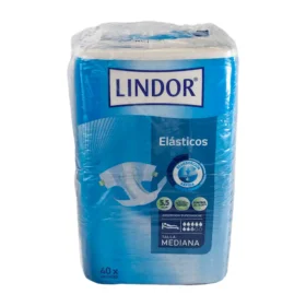 Lindor Elásticos Slip Diapers Medium (40 units) offer super absorbent overnight protection for adults with medium to severe urinary incontinence. Featuring elastic sides, odor control, breathable materials, and dermatologically tested design, they keep skin dry, comfortable, and protected all night