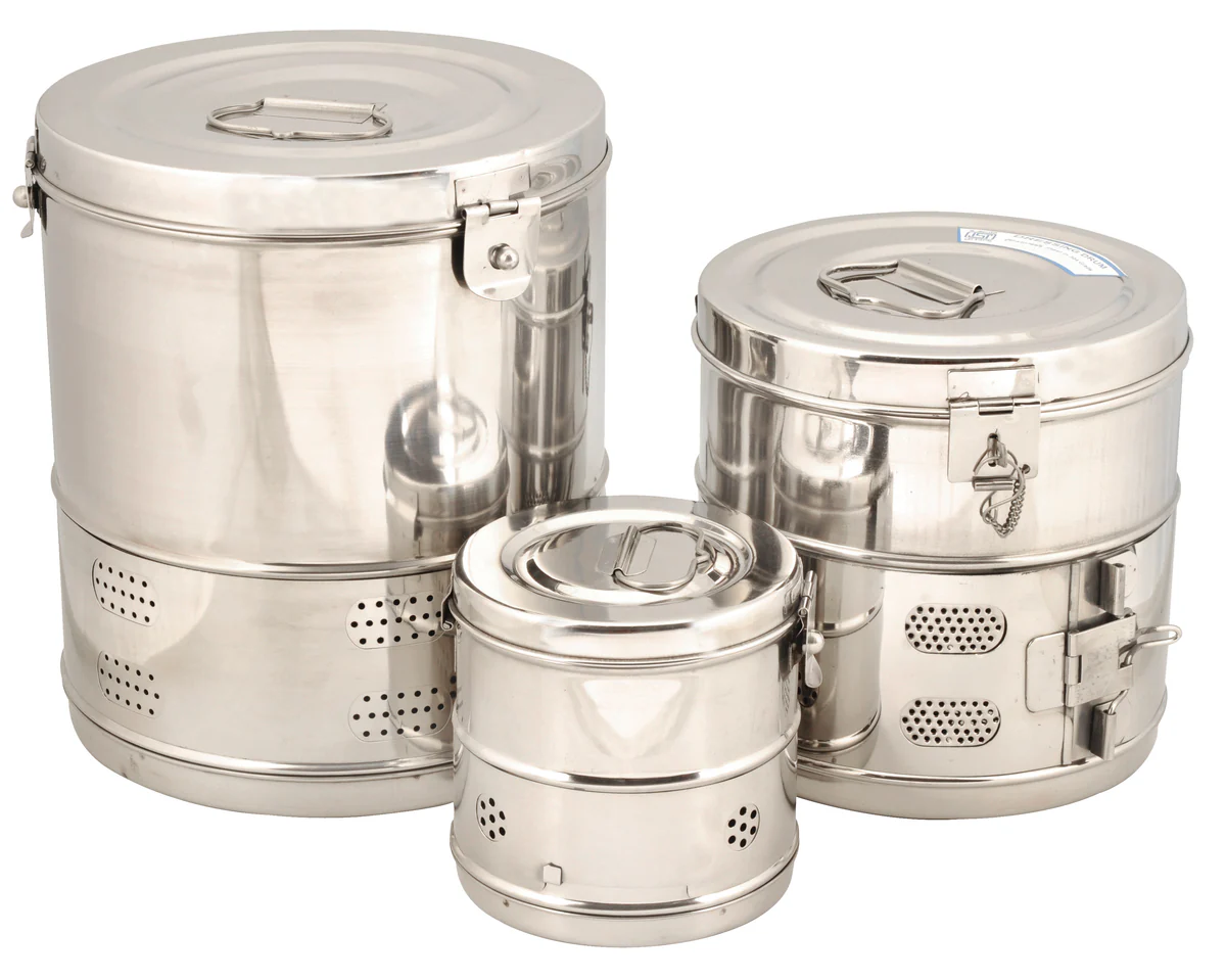 Stainless Steel Sterilizing Drums Set – Autoclave Dressing Drums for Medical Instrument Sterilization and Storage