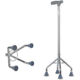 Improve balance and walking confidence with this quad cane walking stick. Four-legged base provides superior stability, weight support, and safety for seniors and individuals recovering from injury or managing mobility conditions.