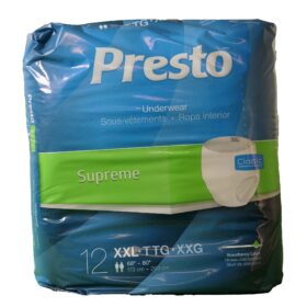 Presto Supreme Classic Unisex Protective Underwear – XX-Large, Maximum Absorbency (Pack of 12)