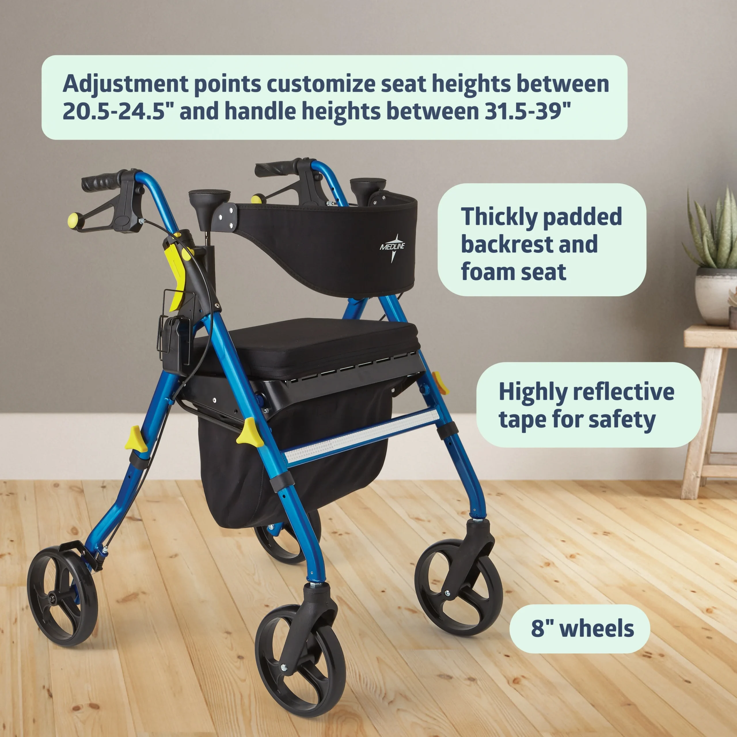 Medline Empower Rollator Walker with Seat – Extra-Wide Memory Foam Seat & Storage Tote Medline Empower Rollator Walker with Seat – Extra-Wide Memory Foam Seat & Storage Tote