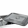Durable stainless steel instrument tray with cover, 8 × 6 inch size. Ideal for holding surgical instruments and dressings in hospitals, clinics, and laboratories.