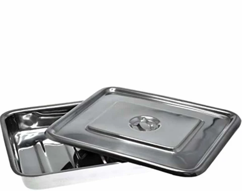 Stainless Steel Instrument Tray with Cover – 8 × 6 Inch Medical Dressing Tray Durable stainless steel instrument tray with cover, 8 × 6 inch size. Ideal for holding surgical instruments and dressings in hospitals, clinics, and laboratories.
