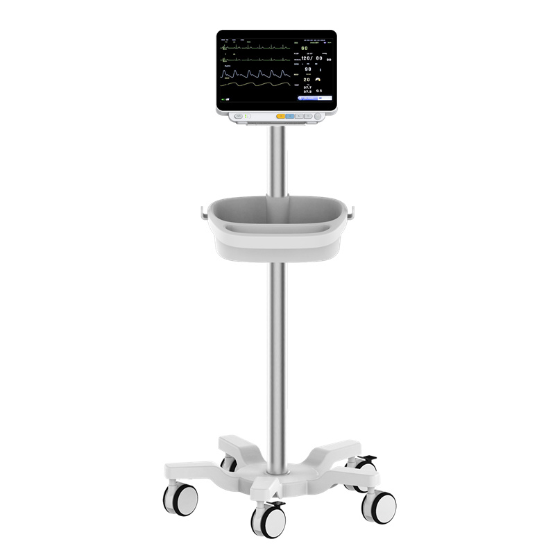 six parameters patient monitor with stand2 Advanced compact patient monitor with 12.1″ touchscreen, dual-battery transport up to 8 hours, wireless connectivity, and 96-hour data storage. Ideal for neonatal, pediatric, adult, and perioperative care.