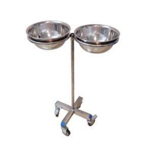 Stainless Steel Double Wash Basin Stand with Wheels – Mobile Medical Hand Wash & Surgical Solution Stand