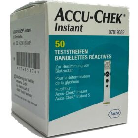 Buy Accu-Chek Instant blood glucose test strips by Roche for fast, accurate blood sugar monitoring. Compatible with Instant & Instant S meters, easy-edge dosing, requires small blood sample.