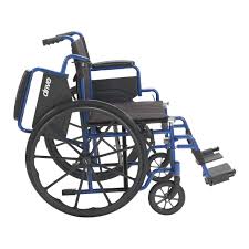 Drive Medical Blue Streak Wheelchair with Flip-Back Arms & Elevating Leg Rests – Foldable Steel Manual Wheelchair