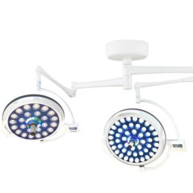 LED surgical lights (also known as Operating Theatre Lights) mounted in a hospital operating room.