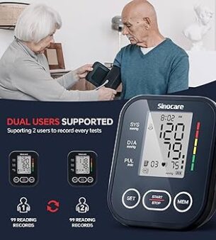 Sinocare ARM-30E+ Automatic Blood Pressure Monitor – Upper Arm Digital BP Machine with Dual User Memory & Large LCD