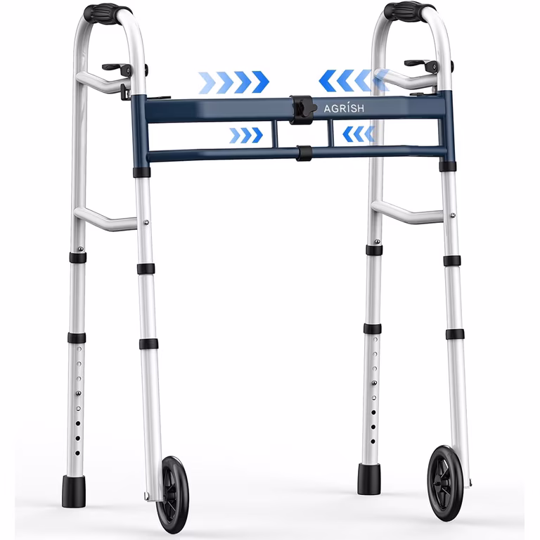 Agrish-Narrow-Rollator-Walker-for-Seniors-Adults-Adjustable-Width-18-22-10-Height-Settings-Lightweight-Folding-5-Wheels Agrish Heavy-Duty Narrow Walker | Foldable Adjustable Aluminum Walking Frame with 5-Inch Wheels (400 lbs Capacity)