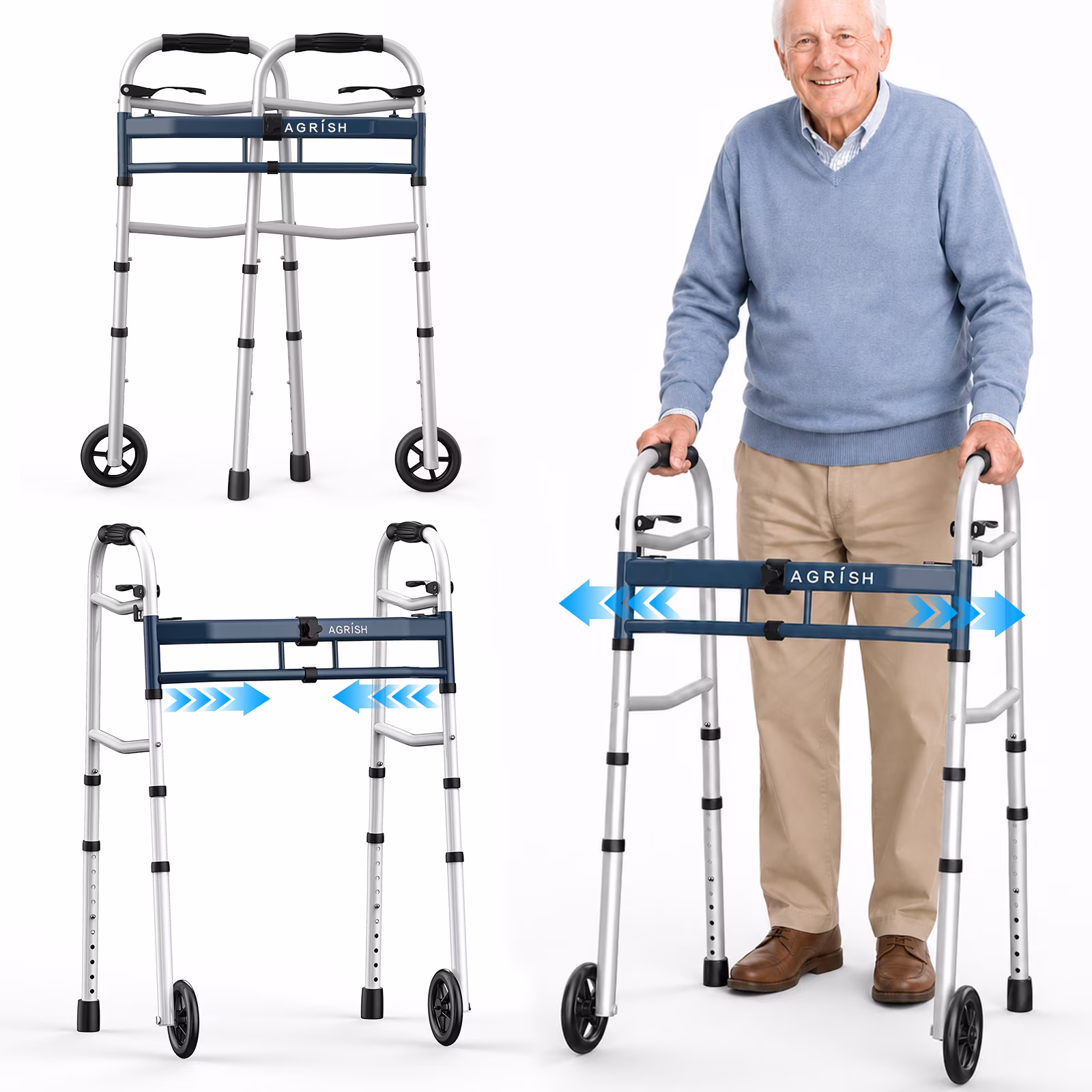 Agrish-Narrow-Walkers-for-Small-Spaces-With-360-Swivel-Wheels-Up-to-350-lbs - regino.com.ng Agrish Heavy-Duty Narrow Walker | Foldable Adjustable Aluminum Walking Frame with 5-Inch Wheels (400 lbs Capacity)