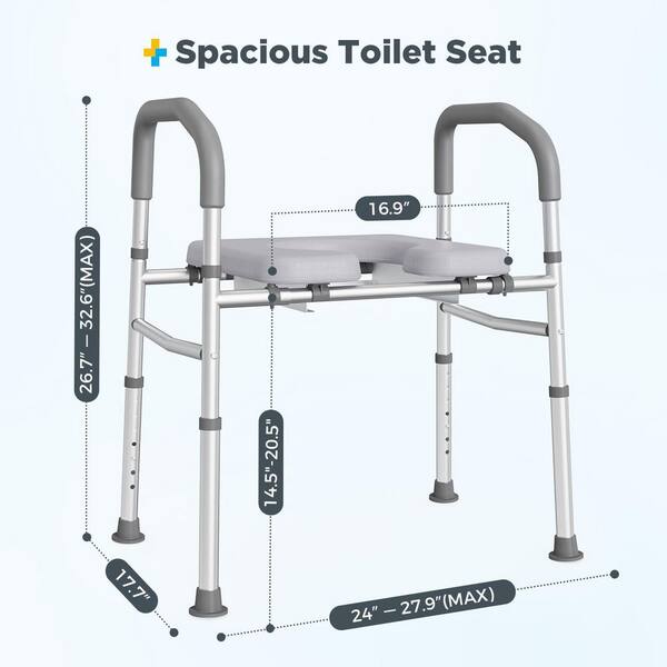 raised toilet seat1 Homland Raised Toilet Seat with Handles | Adjustable Toilet Safety Frame & Bedside Commode | Model C4